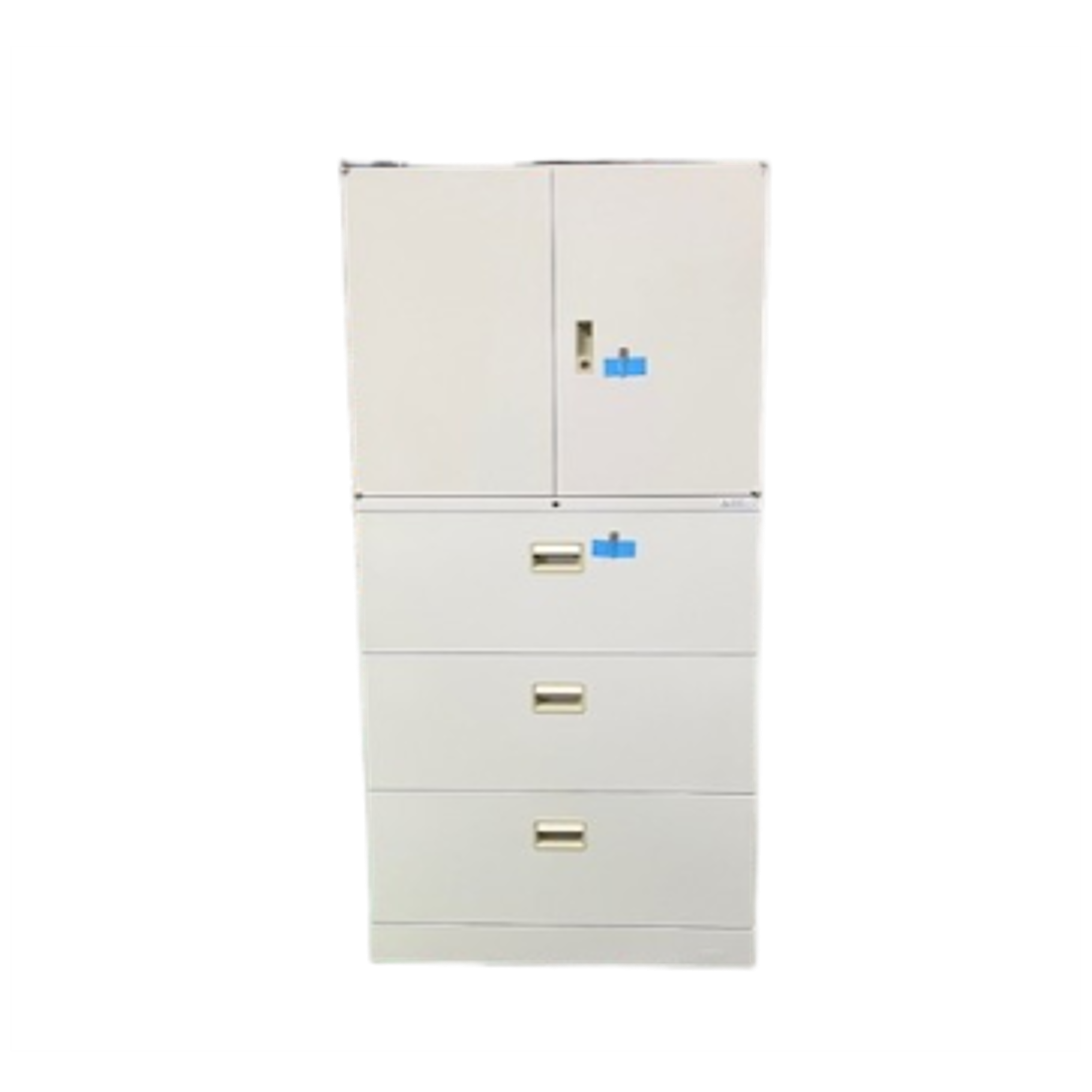 【新入荷】中古オカムラ上下連結キャビネット(２段両開＋３段ラテラル書庫)