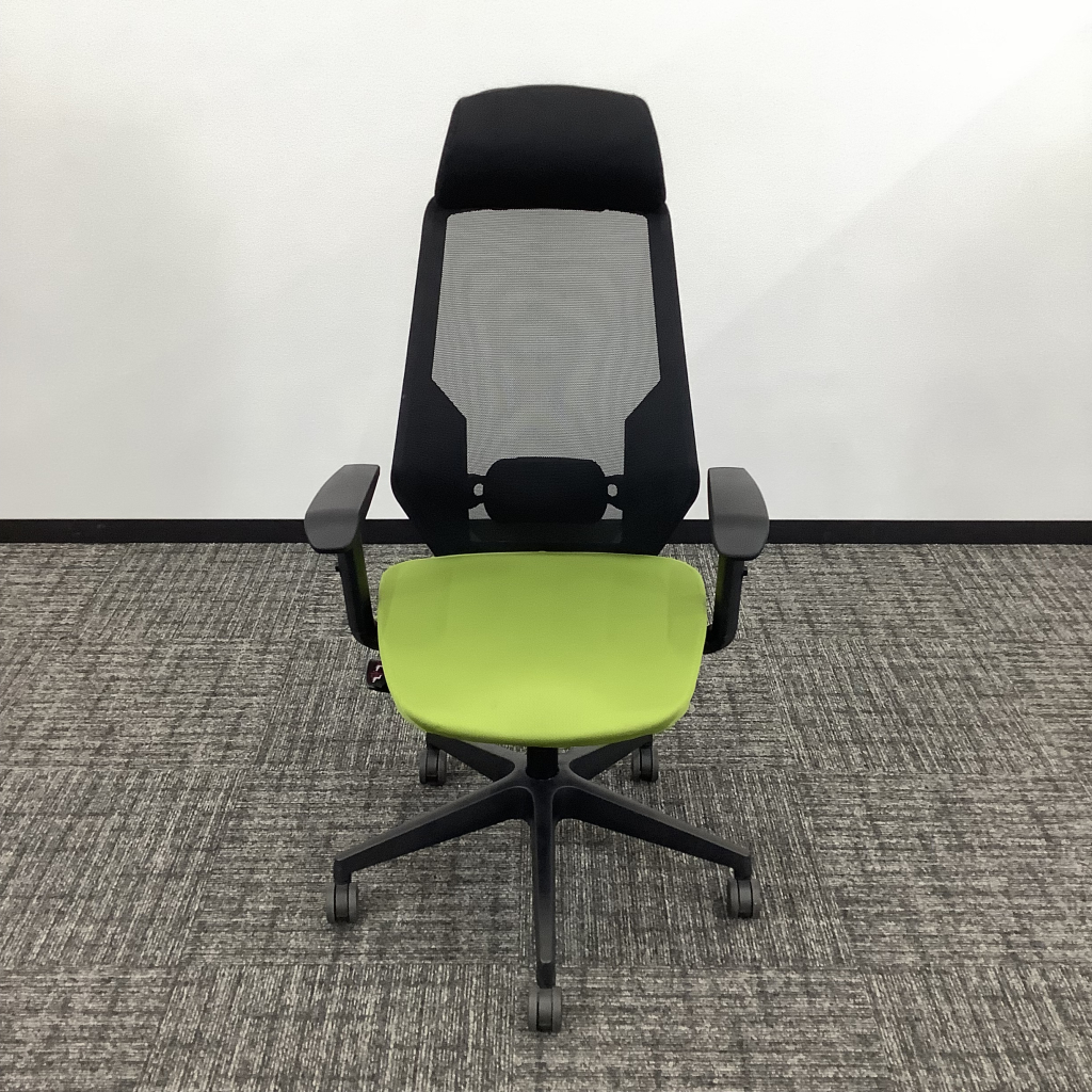 OAチェア(肘・ヘッドレスト付・座グリーン)2