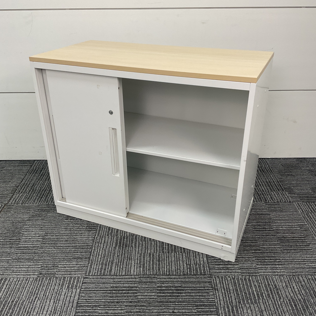 引違書庫木目調天板付 3枚扉ウチダ ホワイト2